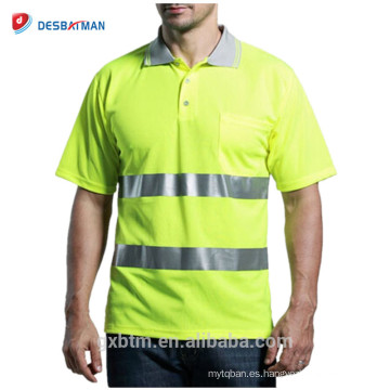 Custom Class 2 Work Wear Clothing Mesh Hi-Vis Camiseta de seguridad Yellow Short Sleeve Reflective High Visibility Polo